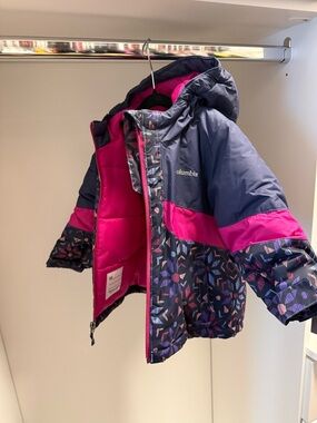 Columbia Girls' Navy, Fuchsia & Patterned Hooded Puffer Jacket